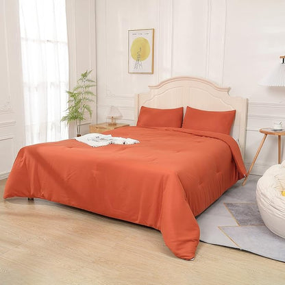 Terracotta Comforter Twin Size, Aesthetic Modern Burnt Orange Bedding Set for Girls/Women, Cute Soft & Lightweight Chic Microfiber Bed Sets, 2pc- 1 Comforter & 1 Pillowcase (66x90 Inches)