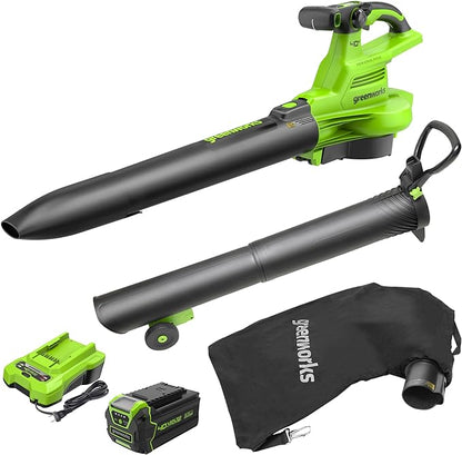Greenworks 40V (230 MPH / 505 CFM / 75+ Compatible Tools) Cordless Brushless Leaf Blower / Vacuum, 5.0Ah Battery and Charger Included