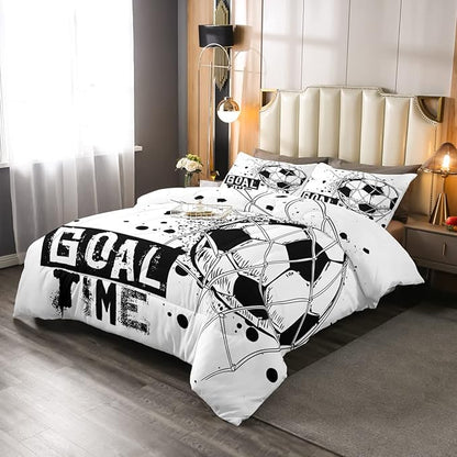 Erosebridal Kids Football Comforter Set Full Size American Soccer Bedding Set Sports Games Duvet Sets for Boys Girls Children Teens Geometric Polygon Down Comforter for Bedroom, Black White