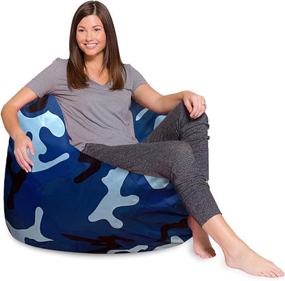 Posh Creations Bean Bag Chair for Kids, Teens, and Adults Includes Removable and Machine Washable Cover, Soft Nylon - Camo Blue and Light Blue, 48in - X-Large