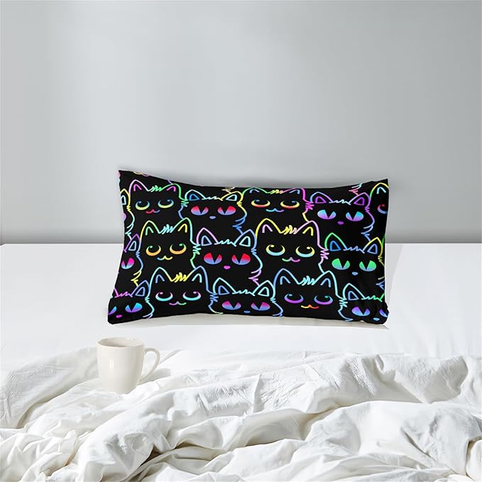 Cat Twin Bedding Set for Girls - Cute Cartoon Cat Comforter Set for Girls Bedroom Ultra Soft Cats Patterns Bedding Set with 1 Cat Quilt and 1 Pillowcase Kids Girls Room Decor, Twin Size