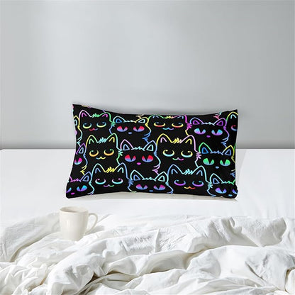 Cat Twin Bedding Set for Girls - Cute Cartoon Cat Comforter Set for Girls Bedroom Ultra Soft Cats Patterns Bedding Set with 1 Cat Quilt and 1 Pillowcase Kids Girls Room Decor, Twin Size