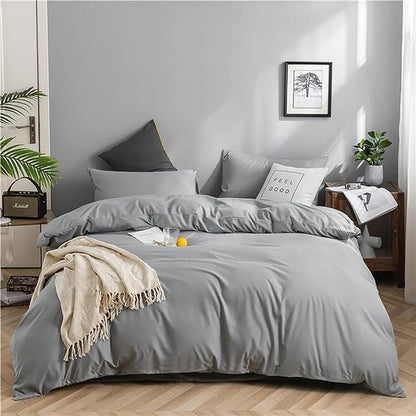 Silver Grey Comforter Set Twin Bright Gray Beddig Set for Kids Teens Adult Solid Silver Color Bedding Set 3 Pieces with 2 Pollowcases Lightweight Durable Gray Comforter Set