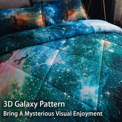 Litanika 3D Galaxy Comforter Full(79x90lnch), 3 Pieces(1 Galaxy Comforter, 2 Pillowcases), Universe Outer Space Bedding Set, Microfiber Comforter Set for Kid Boy Girl Teen