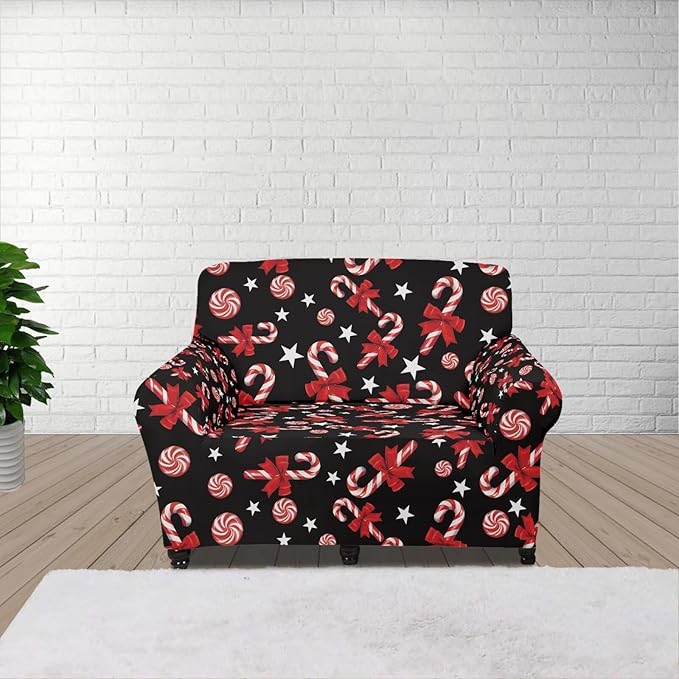 FKELYI Christmas Easy Going Stretch Sofa Slipcover Candy Cane Sofa Couch Cover Non-Slip Sofa Slipcovers Washable Furniture Protector S
