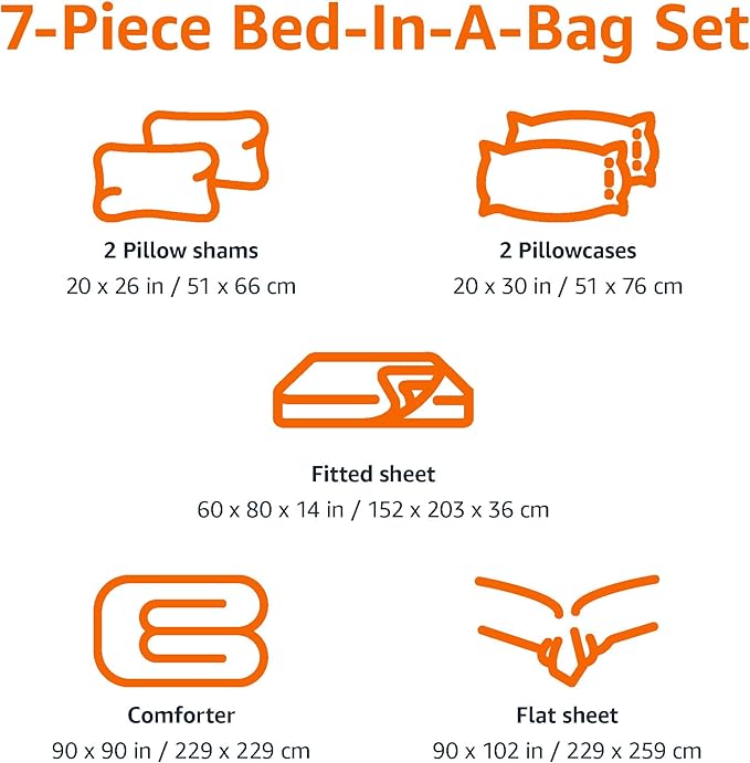 Amazon Basics Microfiber Kid's Bed-in-a-Bag 7 Piece Bedding Set, Full/Queen, Unicorn Print