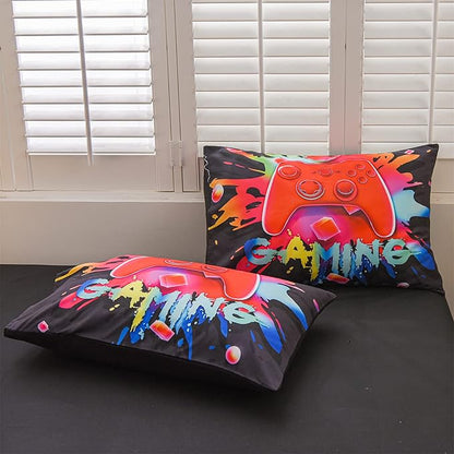 Aimuan Gamer Gaming Bedding Sets 3D Gamepad Comforter Sets for Boys Games Console Action Buttons Novelty Colorful Game Controller Modern Room Decor Home Quilt Set (Black, Twin 6PCS)