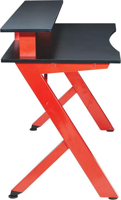 OSP Home Furnishings Area51 Battlestation Gaming Desk with Bluetooth RGB LED Lights, Red