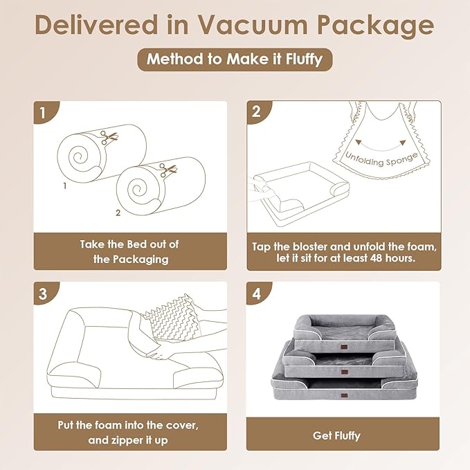 EHEYCIGA Orthopedic XL Dog Beds, Waterproof Memory Foam Dog Bed for Extra Large Dogs, Non-Slip Bottom and Egg-Crate Foam Big Dog Couch Bed with Washable Removable Cover, Grey