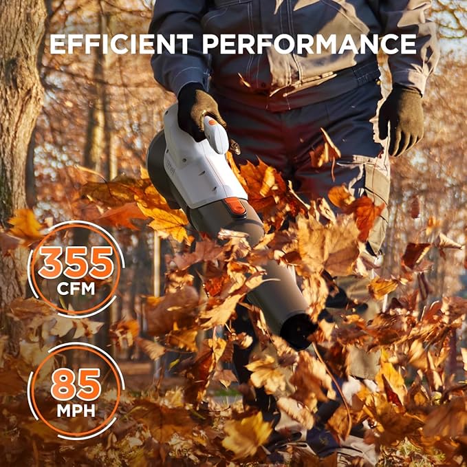Litheli 20V Leaf Blower Cordless 2.0 Ah Battery Powered, 355CFM/85MPH & 2 Speed Levels, Handheld Electric Blowers for Lawn Care, Patio, Snow, Dust, Blowing Leaves