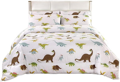 MAG 3Pcs Dinosaur Comforter Set,White Base Full Bedding Comforter Set,for Toddlers Kids,Boys Teens and Girls,Super Soft Microfiber, Full Size (1 Comforter + 2 Pillowcases)