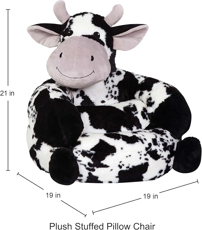 Trend Lab Cow Toddler Chair Plush Character Kids Chair Comfy Furniture Pillow Chair for Boys and Girls, 21 x 19 x 19 inches