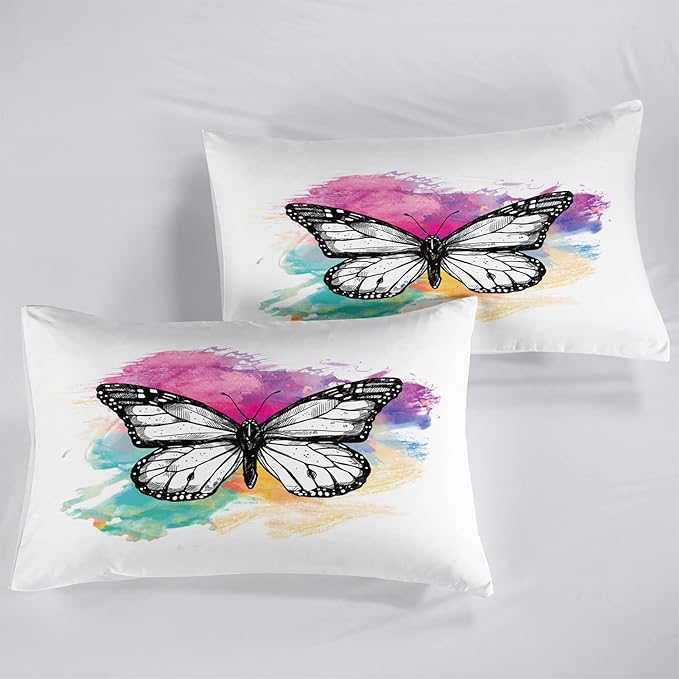 CVHOUSE Butterfly Bedding Set,Butterfly Comforter King,Butterfly Comforter Set for Girls Kids Teens,Butterflies Quilt Set with 1 Comforter and 2 Pillow Cases- 3 Piece
