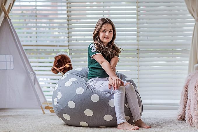 Wekapo Stuffed Animal Storage Bean Bag Chair Cover for Kids | Stuffable Zipper Beanbag for Organizing Children Plush Toys Large Premium Cotton Canvas (Gray Dot, XX-Large)