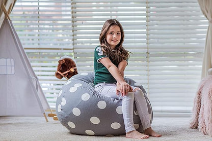 Wekapo Stuffed Animal Storage Bean Bag Chair Cover for Kids | Stuffable Zipper Beanbag for Organizing Children Plush Toys Large Premium Cotton Canvas (Gray Dot, XX-Large)