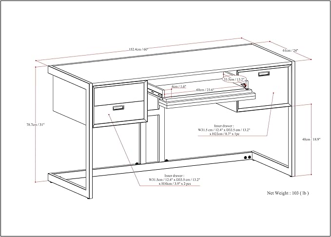 SIMPLIHOME Hampden SOLID ACACIA WOOD Modern Industrial 60 Inch Wide Desk in Weathered Grey, For the Office Desk, Writing Table, Workstation and Study Table