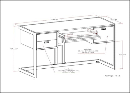 SIMPLIHOME Hampden SOLID ACACIA WOOD Modern Industrial 60 Inch Wide Desk in Weathered Grey, For the Office Desk, Writing Table, Workstation and Study Table