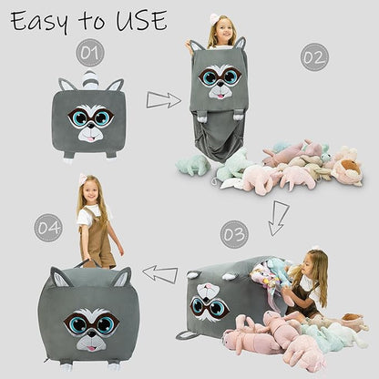 Cute Raccoon Toy Organizers and Storage for Kids Room Decor, Childrens Bean Bag Chairs, Extra Large Size, Velvet Super Soft Cover Only