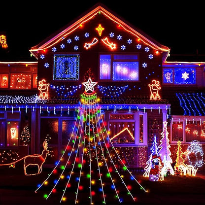 Outdoor Christmas Decorations, Aokudoni 12.6ft 350LED Waterfall Lights, 8 Modes Christmas Lights, Christmas Decorations for Tree, Outdoor Christmas Lights for House Tree Holiday Party, Multicolor