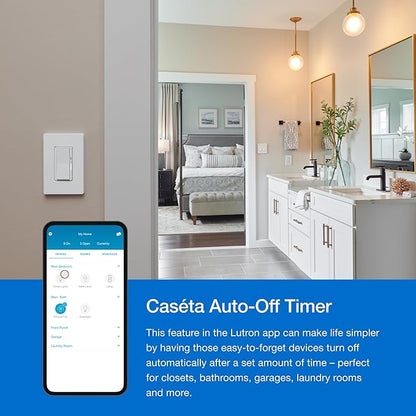 Lutron Caseta Original Smart Dimmer Switch With Wallplate (Lutron Smart Hub Required), for LED Lights, 150 Watt, Single-Pole/3-Way, No Neutral Required, PDW-6WCL-WH-A, White