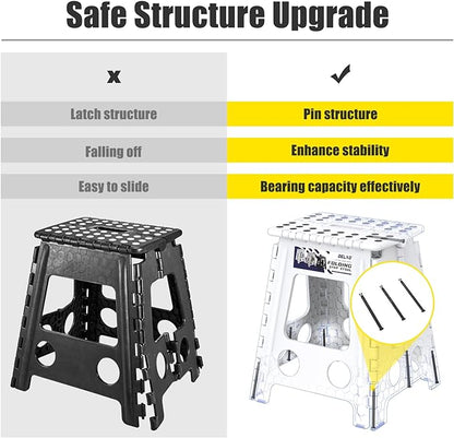 Delxo 17.5 Inch Folding Step Stool, Heavy Duty Foldable Stool for Adults,Premium Portable Collapsible Plastic Step Stool,Non Slip Folding Stools for Kitchen Bathroom Bedroom Up to 400LBS,(White 1PC)