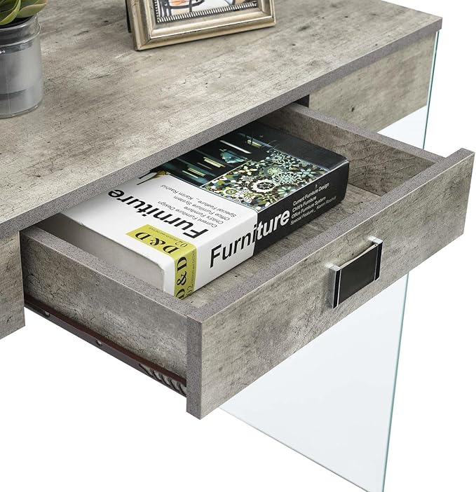 Convenience Concepts SoHo 1 Drawer Glass 36 inch Desk, Faux Birch/Glass