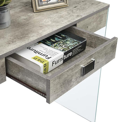 Convenience Concepts SoHo 1 Drawer Glass 36 inch Desk, Faux Birch/Glass
