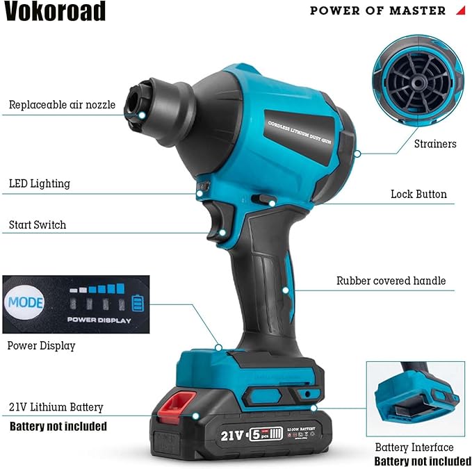 Cordless Dust Blower for Makita 18V Battery, 50000RPM Brushless Motor High Volume Compressed Air Duster for Computer Keyboard, Garage, Sawmill Room, Camping BBQ, Wood Workshop Cleaning(Tool Only)