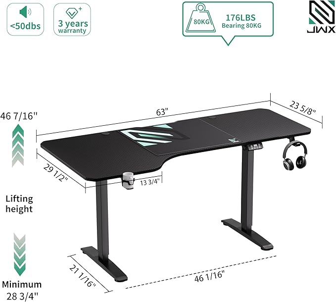 L Shaped Electric Standing Desk, 63 Inches Stand Up Corner Desk, Home Office Sit Stand Desk with Carbon Firben Top, Black Frame & Caster Wheels Set…