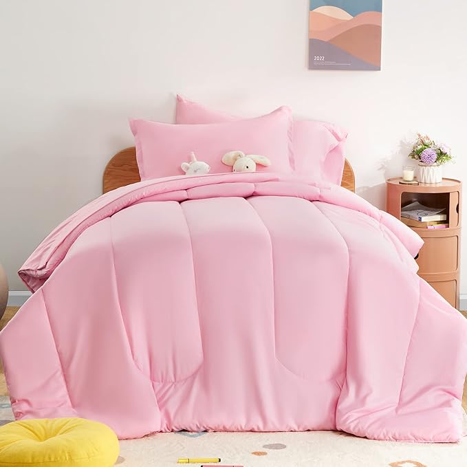 SLEEP ZONE Kids Twin Bedding Comforter Set - Super Cute & Soft Kids Bedding 5 Pieces Set with Comforter, Sheet, Pillowcase & Sham (Ballet Pink Color)