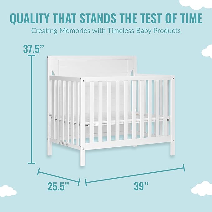 Bellport 4 in 1 Convertible Mini/Portable Crib In White, Non-Toxic Finish, Made of Sustainable New Zealand Pinewood, With 3 Mattress Height Settings