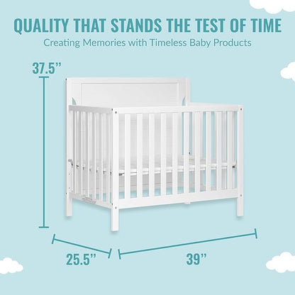 Bellport 4 in 1 Convertible Mini/Portable Crib In White, Non-Toxic Finish, Made of Sustainable New Zealand Pinewood, With 3 Mattress Height Settings