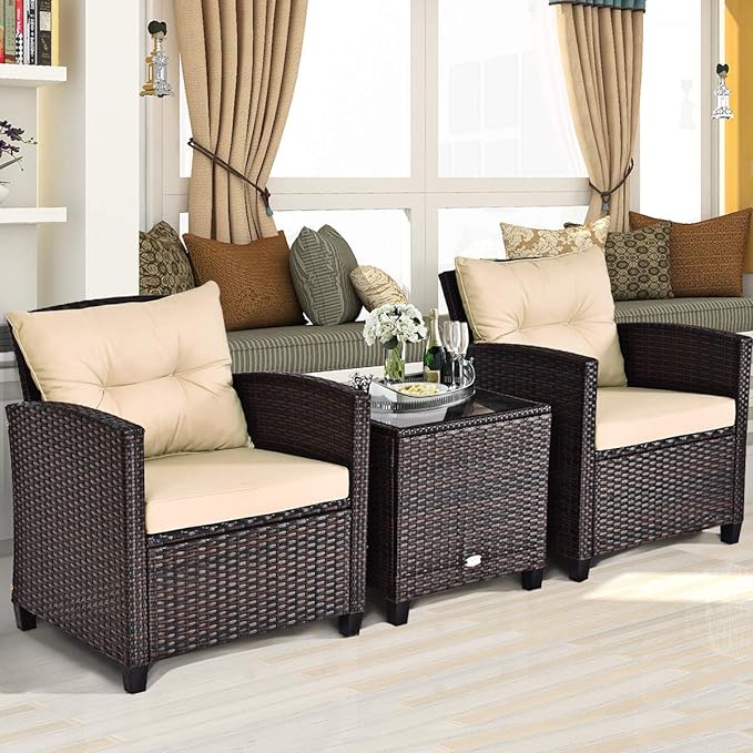 3 PCS Patio Furniture Set, Onesize, Beige