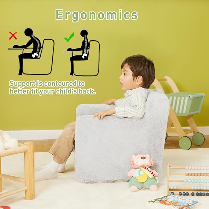 Toddler First Chair, Baby Chairs Comfy Toddler for Boys and Girls for Ages 18 Months and Up, Fits Any Decor (Grey)