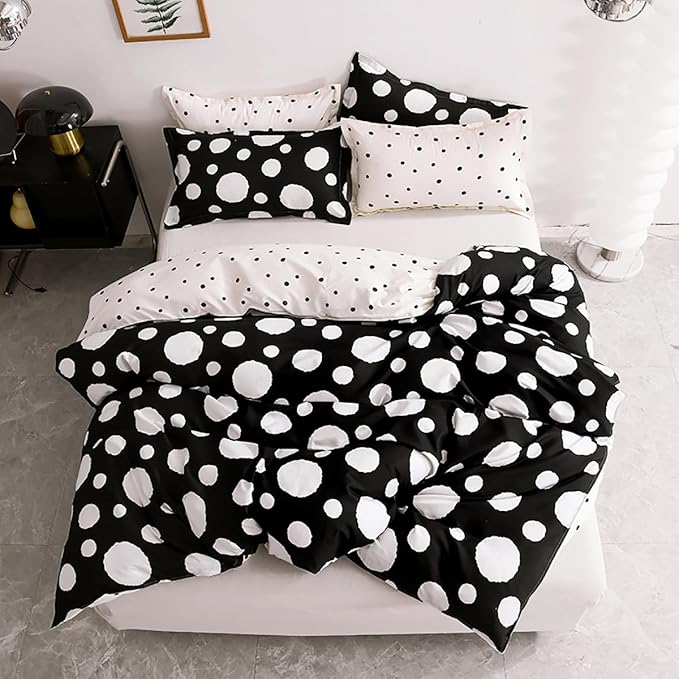 White Polka Dots Comforter King Black White Dots Print Reversible Gingham King Bedding Comforter Set Boys Girls Black White Bed Sets Soft 3Pcs King Comforter Sets