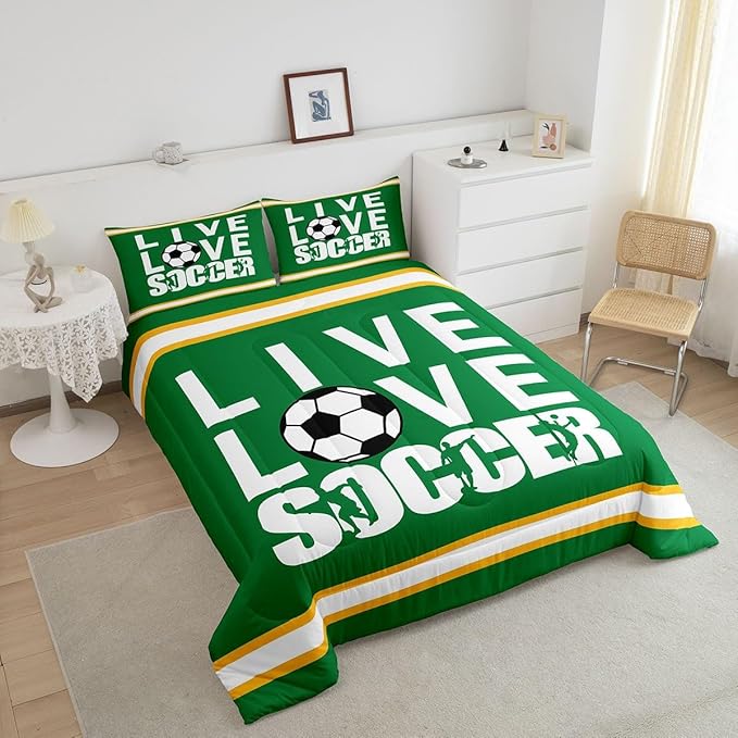 Feelyou Football Bedding Set Twin Size Rugby Sports Comforter Set for Kids Boys Girls Decor Soccer Ball Game Comforter Gift for Football Lover Duvet Set Bedroom Quilt Set