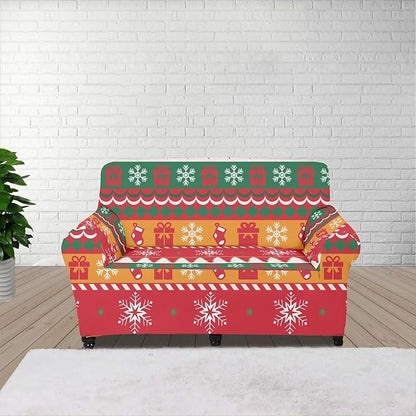 FKELYI Red Christmas Sofa Furniture Protector Easy Going Stretch Sofa Slipcover Comfortable Sofa Couch Cover with Elastic Bottom M