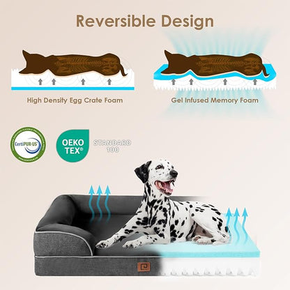 EHEYCIGA Orthopedic Dog Bed for Small Dogs, Waterproof Memory Foam Small Dog Beds with Sides, Non-Slip Bottom and Egg-Crate Foam Medium Dog Couch Bed with Washable Removable Cover, Dark Grey