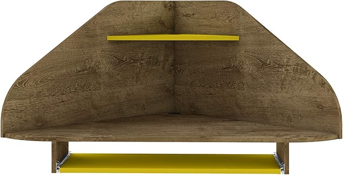 Manhattan Comfort Bradley Mid Century Modern Home Office Floating Corner Desk with Keyboard Shelf, 43.98", Rustic Brown/Yellow