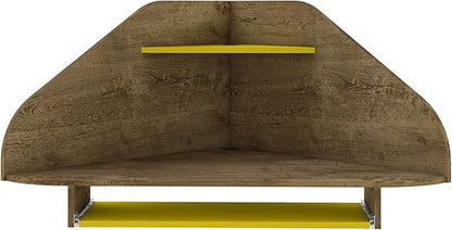 Manhattan Comfort Bradley Mid Century Modern Home Office Floating Corner Desk with Keyboard Shelf, 43.98", Rustic Brown/Yellow