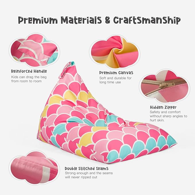 Nobildonna Stuffed Animal Storage Bean Bag for Kids (No Filler), Extra Large 250L Bean Bag Chair Cover Only, Washable Beanbag Without Filling Soft Premium Canvas Stuffable Bean Bag Cover (Mermaid)