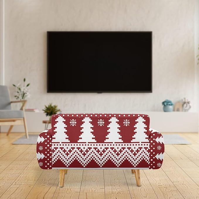 FKELYI Boho Christmas Easy Going Stretch Sofa Slipcover Washable Sofa Couch Cover Comfortable Furniture Protector with Elastic Bottom L