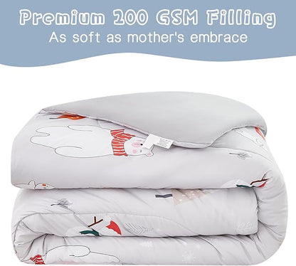 Kids Christmas Comforter Set Twin for Boys Girls, Cute Reversible Quilted Bear Snowmen Reindeer Bunny Printed Bedding Set with Pillow Sham, Lightweight Soft Breathable Washable Bed Set 2 Piece