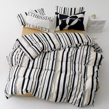 Striped Comforter Set Twin Black and White Comforter Men Women Modern Chic Stripes Bed Comforters Beige Black Striped Twin Ticking Bedding Comforter Set All Season Hotel Quality Bed Set