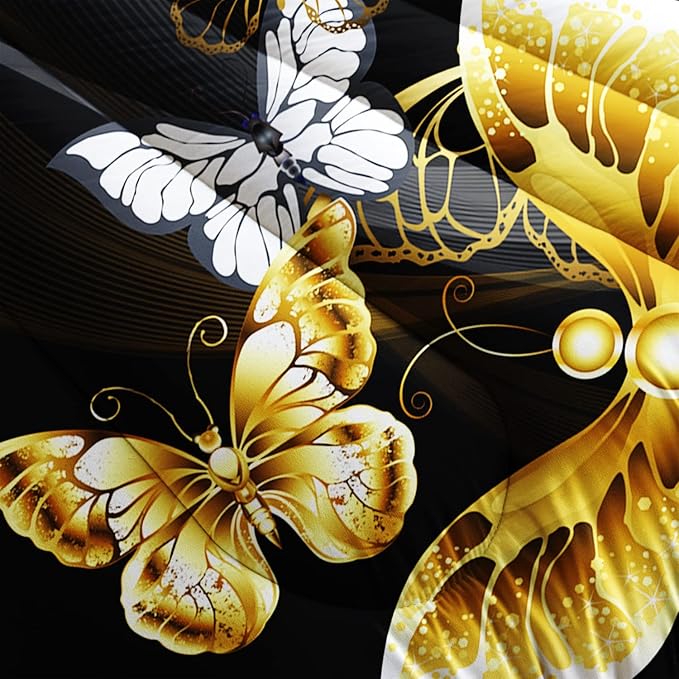 Butterfly Comforter Set for Adults Black and Gold Butterfly Bedding Set Aesthetics Butterflies Quilt Duvet Set Full Size with 1 Comforter and 2 Pillowcases