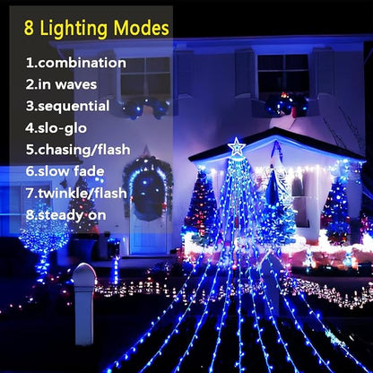 Aokudoni Christmas Lights Outdoor, 12.6FT 350 LED Blue Waterfall Lights Christmas Decorations, 8 Modes Christmas Lights for Tree, Outside Christmas Decorations for Yard Garden Patio Wall Porch
