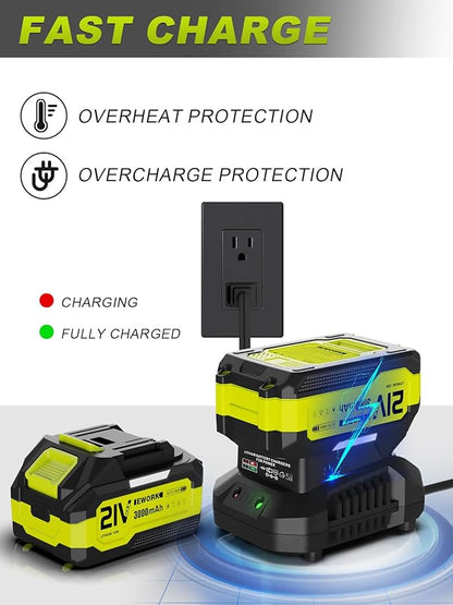 EWORK Cordless Leaf Blower with (2) 3.0Ah Battery and Fast Charger - 400CFM 21V Electric Leaf Blower Cordless, Variable Speed and Turbo Mode - Battery Powered Leaf Blowers for Lawn Care, Yard