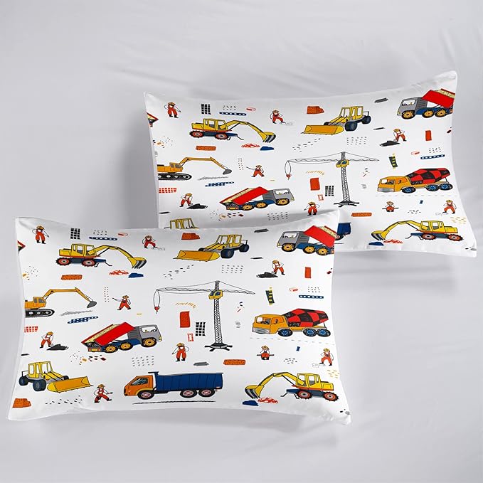 CVHOUSE Tractor Bedding Sets for Boys,Excavators Comforter Queen,Boys Cartoon Truck Comforter Set,Trucks Tractors Cars Quilt Set with 1 Comforter and 2 Pillow Cases- 3 Piece