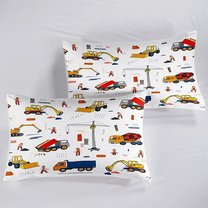 CVHOUSE Tractor Bedding Sets for Boys,Excavators Comforter Twin,Boys Cartoon Truck Comforter Set,Trucks Tractors Cars Quilt Set with 1 Comforter and 2 Pillow Cases- 3 Piece