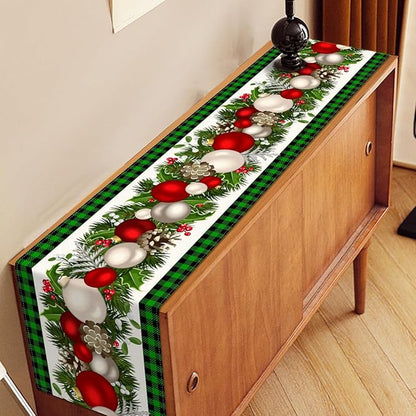 Nepnuser Black and Green Buffalo Check Plaid Christmas Table Runner 90 Inches Long Gingham Xmas Decoration Holiday Home Kitchen Decor
